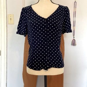 Elodie Navy and White polka dot Blouse L